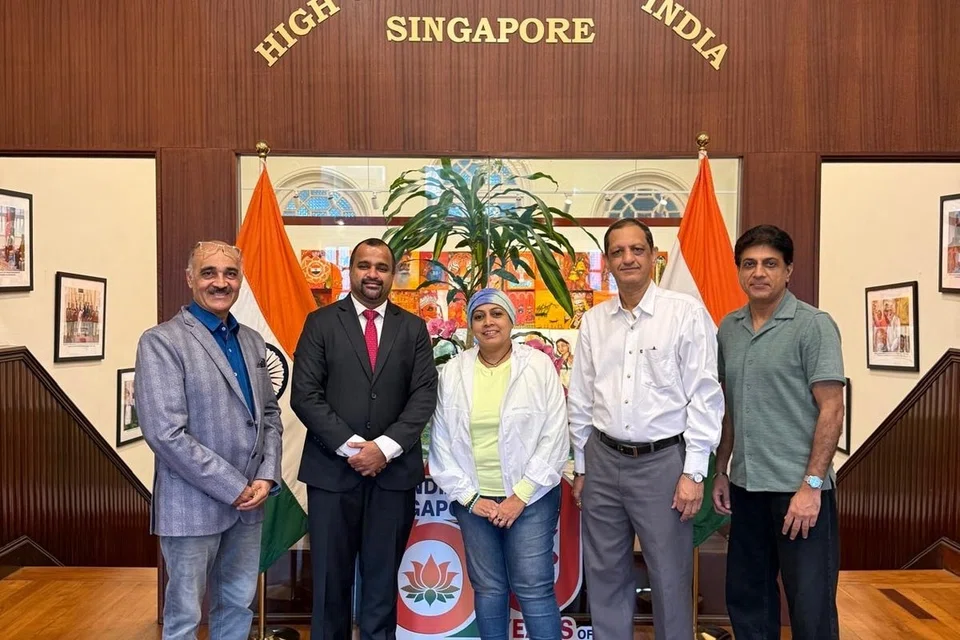 Dr Meera Velankar (centre) during a visit to the High Commission of India premises in Singapore.