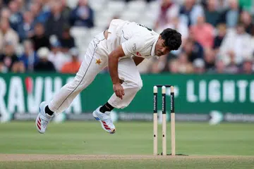 Razaullah bowling against England in the Edgbaston Test.