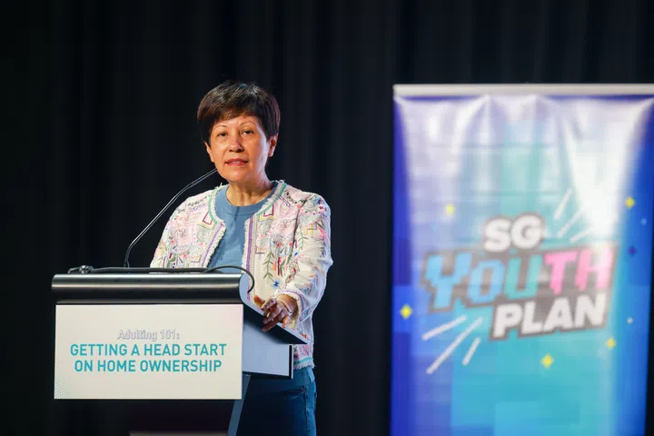 Minister in the Prime Minister’s Office, Second Minister for Finance, and Second Minister for National Development Indranee Rajah speaking at SG Youth Plan’s Adulting 101 series at *Scape on Sept 14.