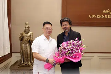 Singapore High Commissioner Simon Wong (left) with Tamil Nadu Chief Minister Vijay.