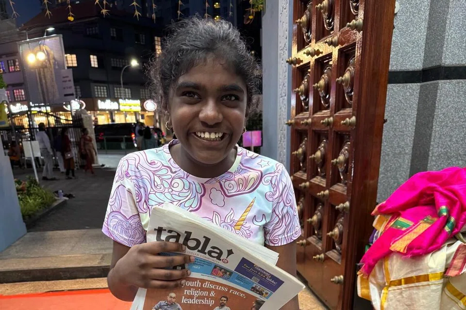 Ms Aarabhi Iyer holding copies of tabla! at Sri Srinivasa Perumal Temple.