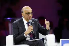 President Tharman Shanmugaratnam speaks during the IMF/World Bank 2026 Annual Meetings at the Queen Sirikit National Convention Center (QSNCC) in Bangkok, Thailand, October 12, 2026.