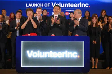 Acting Minister for Culture, Community and Youth David Neo launching VolunteerInc at the Future Economy Conference at Sands Expo and Convention Centre on May 14.