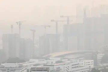 Hazy conditions over the Central Business District at 11.30am on Sept 14.