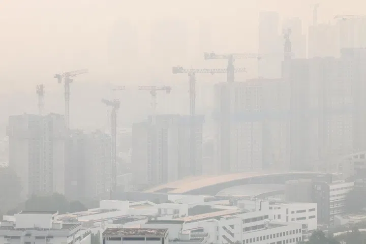 Hazy conditions over the Central Business District at 11.30am on Sept 14.