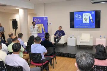 Ram Madhav giving his opening speech at The New World’s book launch.
