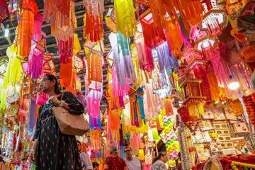 Colourful Deepavali lanterns for sale at a market in Mumbai. 