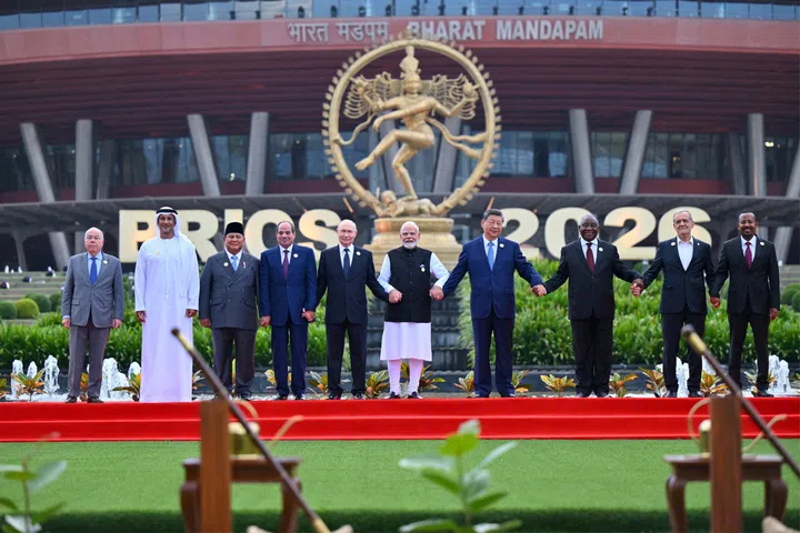 Members of the 11-nation BRICS group including China, Russia, Iran and India called for calm in the Middle East at a summit in New Delhi on Saturday, overcoming earlier divisions to issue a joint statement.