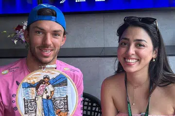 Ms Jheel with Pierre Gasly at the Alpine motorhome.