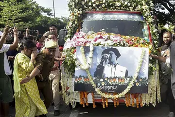 Mourners at Zubeen Garg’s funeral procession.