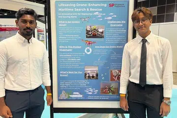 Murugan Siva Kumar (left) and Guvendra Nair were among the Singapore Polytechnic students who displayed their Final Year Project at the Singapore Maritime Week in March.
