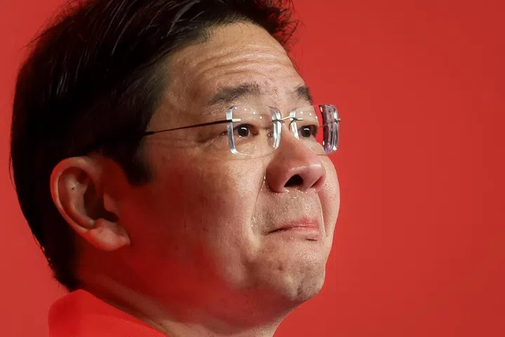 Prime Minister Lawrence Wong tears as he speaks at the NTUC May Day Rally at Downtown East on May 1, 2026.