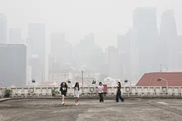 The haze seen from the People’s Park Complex in Chinatown at 1.45pm on Oct 14,  when Singapore’s  air pollution metrics reached their highest peaks of the year.