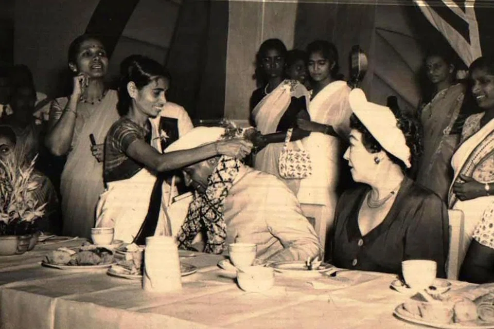 India’s first prime minister Jawaharlal Nehru being garlanded during his visit to Singapore in 1950.