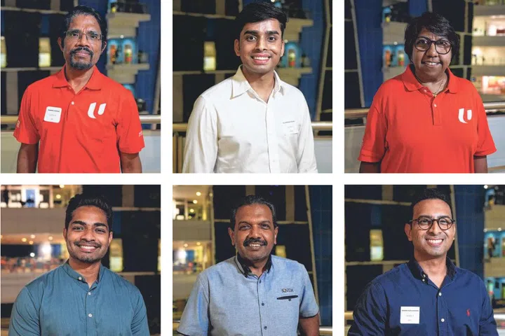 (Clockwise from top left) President of Singapore Tamil Teachers’ Union Danapal Kumar;  Medical staff Rajendran Rajesh; NTUC President K. Thanaletchimi; lawyer Haran Sugumaran; SINDA CEO Anbarasu Rajendran; NMP Haresh Singaraju.