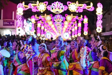 Dancers from Bharathaa Arts performing at the Deepavali Light Up Ceremony and Utsavam Street Parade 2025 in Little India.