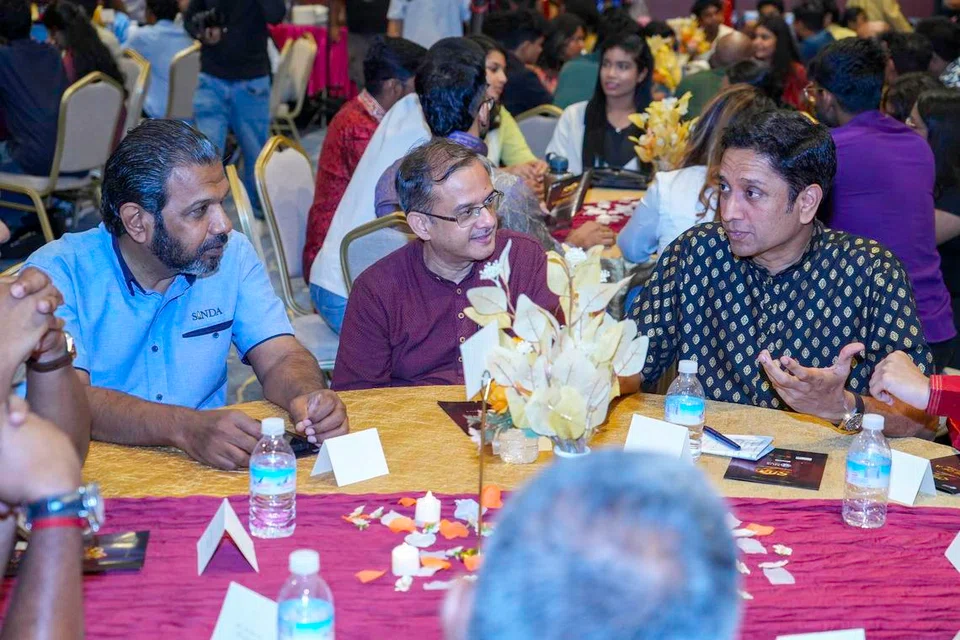SINDA chief executive officer Mr Anbarasu Rajendran (from left), Tamil Murasu editor Mr T. Raja Segar and Minister of State for Culture, Community and Youth, and Manpower Mr Dinesh Vasu Dash at the Singapore Tamil Youth Conference 2026.