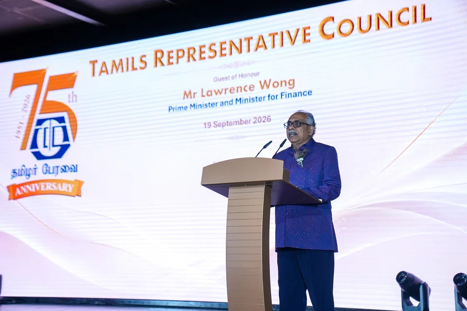 TRC President Mr V. Pandiyan giving a speech during the Council’s 75th Anniversary Gala Dinner.