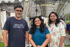 Mr Mylvannan Mahendran with his wife Thuwaraga Mylvannan (middle) and friend Thirumagal Sathishkumar.