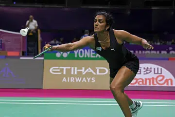 P.V.Sindhu of India in action during her Women's Single match against Wang Zhi Yi of China at the BWF World Championships in New Delhi, India, 20 August 2026.