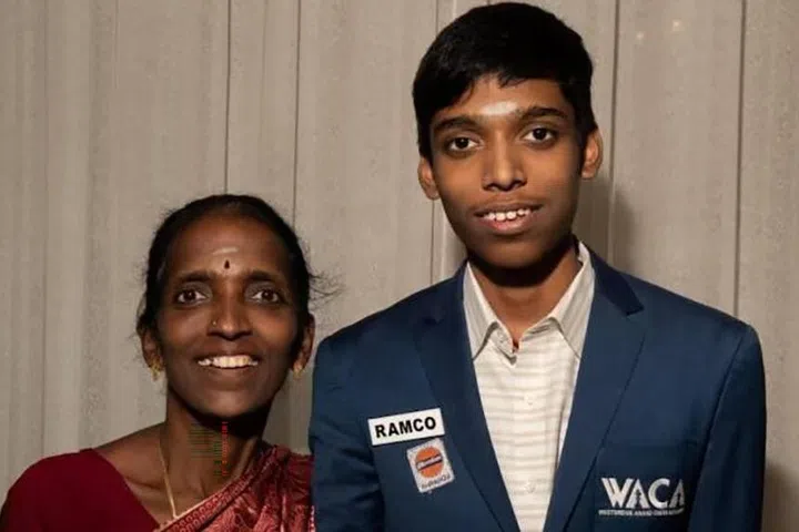 Chess prodigy R Praggnanandhaa with his mother Ms Nagalakshmi.