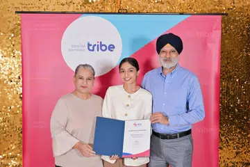 Shaaran Kaur and her parents at the MSF Family Scholarship Ceremony 2025.
