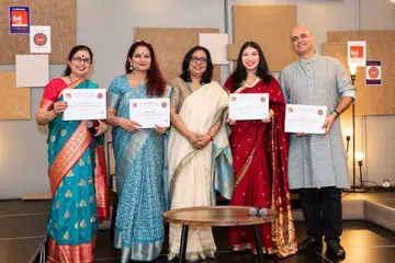 Festival curator Mamta Mandal (centre) with participating voices (from left) Aradhana Sadashivam, Smita Kunwar, Anusuya Sahu and Punit Oza.