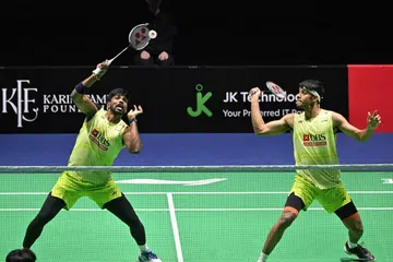 Satwiksairaj Rankireddy  (left) & Chirag Shetty at the Singapore Open.
