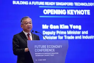 DPM Gan Kim Yong speaking during the Future Economy Conference at Sands Expo and Convention Centre on May 13.
