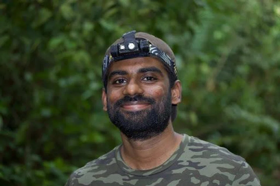 Shivaram Rasu gearing up for a night trek through the forest.