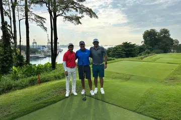 S.S.P. Chawrasia, Shiv Kapur and Chawrasia’s caddy Navtez Singh at the Serapong course.