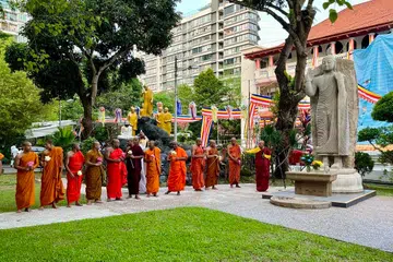 Buddhist monks at Sri Lankaramaya Temple’s Sri Lankan Vesak celebrations on May 30.