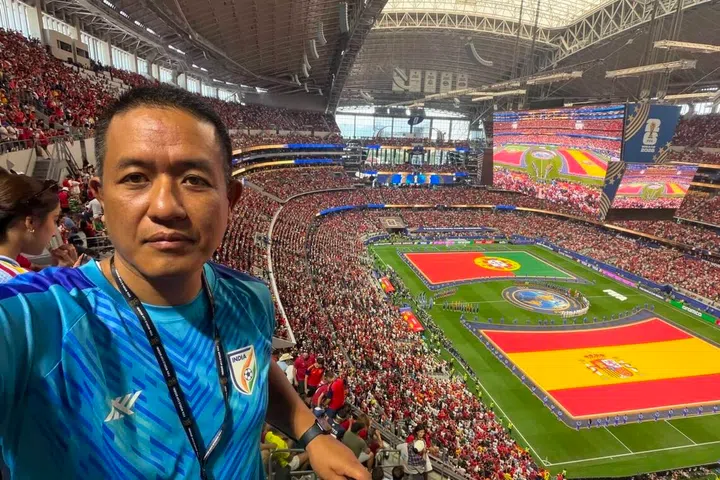 Mr Lalrengpuia at the AT&T Stadium in Dallas for the Spain vs Portugal match.