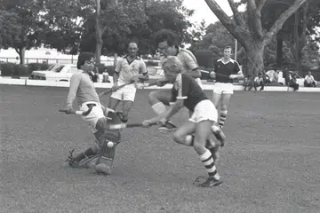 Anwarul Haque keeping goal for Singapore Cricket 
Club in 1978.