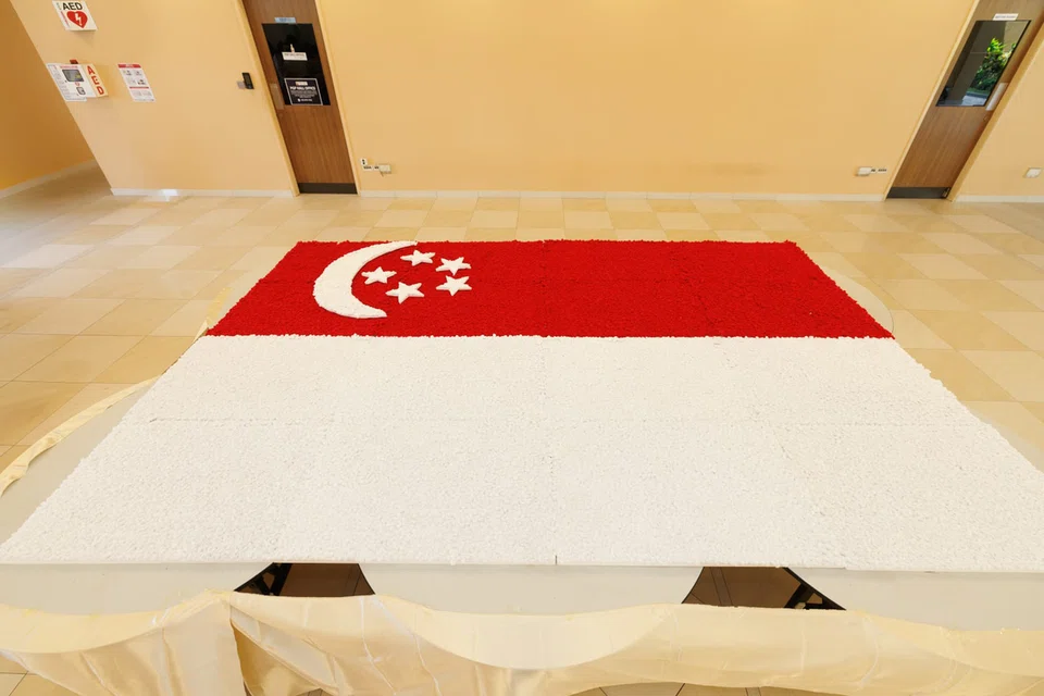 The flag measures an impressive 12 metres in length and 8 metresin width, composed of 14,000 individually handcrafted pipe cleaner flowers.