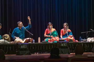 As the grand finale of the festival, “Krishna - The Blue Magic,” led by writer and scholar Dushyanth Sridhar (second from left), received a resounding reception from the audience.