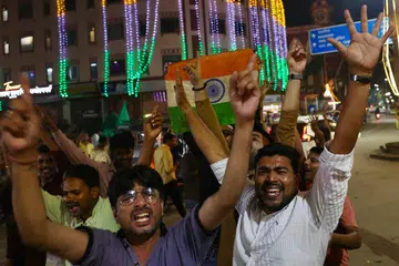 Fans in Varanasi celebrating India’s World Cup win. 
