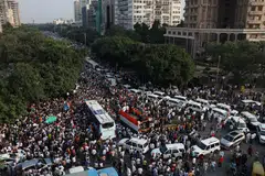 India's opposition party members march to the Supreme Court in protest against a controversial revision of voter lists that has sparked days of unrest, in New Delhi, India, October 12, 2026.