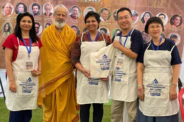 From left: Singaporean artist Shivali Mathur, founder and director of Jaipur Art Summit Shailendra Bhatt, artist from Maharashtra Shweta Mathur and Singaporean artists Vincent Seet and Tan Lee Lee.