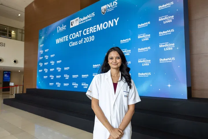 Ms Aparna joined 77 other aspiring doctors at Duke-NUS Medical School’s white coat ceremony on Aug 14.