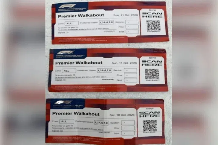 The invalid Formula 1 Singapore Grand Prix tickets found on Daver Arish Adil.