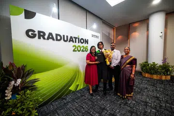Mr Parashu Raam Subramaian (second from left) and his family at Republic Polytechnic’s Graduation Ceremony 2026.