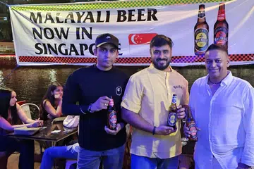 From left: Star Bagawan Bar owner Pravin Kumar, Malayali Beer founder Chandramohan Nallur and partner Pradeep Kumar Nayar.  