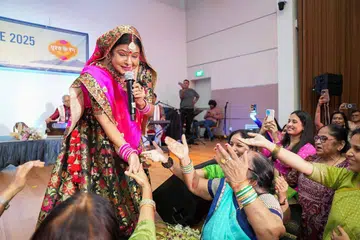Celebrated Indian folk singer Malini Awasthi performing at the BiJhar Cultural Confluence 2025 in Singapore.
