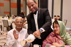 PropNex CEO Ismail Gafoor celebrating his father Abdul Gafoore Mohamed Kassim’s 100th birthday along with his mother Maharunisabi Kadir Maideen on June 16.