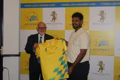 ICC Deputy Chairman Imran Khwaja and Director of Sriram Krishnamurthy, CSK’s Director of Coaching, at the launch of the Chennai Super Kings-branded cricket academy at Singapore Cricket Club.