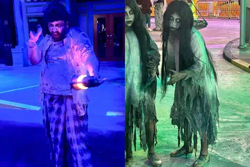 Mr Jagjit Singh (left) and Ms Sherlene Bo (right) as scare characters.