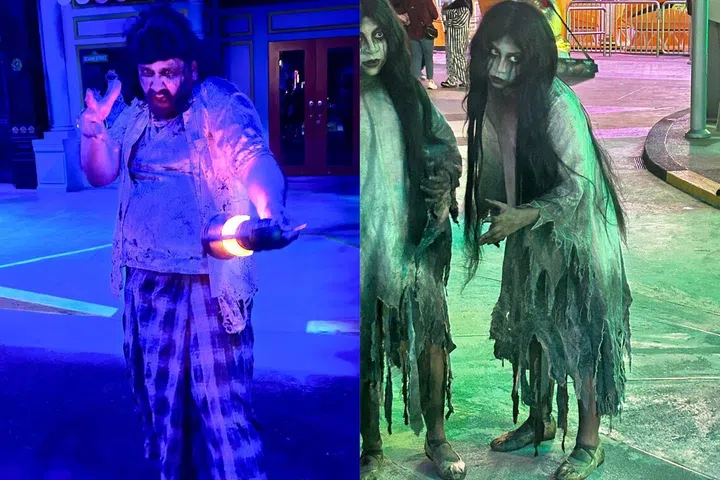Mr Jagjit Singh (left) and Ms Sherlene Bo (right) as scare characters.