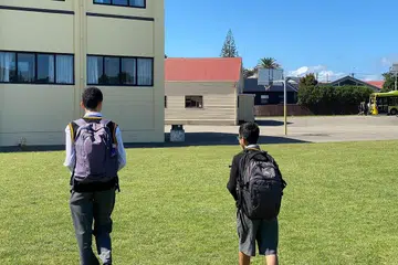 College students on their way to school