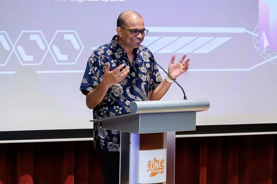 Dr Janil Puthucheary, Chairman of OnePeople.sg, addresses the crowd, urging young Singaporeans to take an active leadership role in building a safer, more cohesive digital landscape.